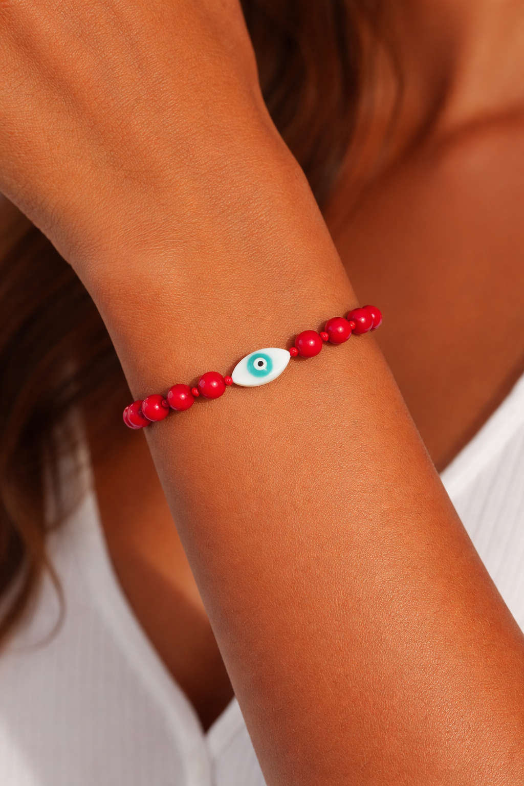 Red Agate Evil Eye Bracelet – Macrame Kabbalah Protection Bracelet, Adjustable Jewelry | Monnka