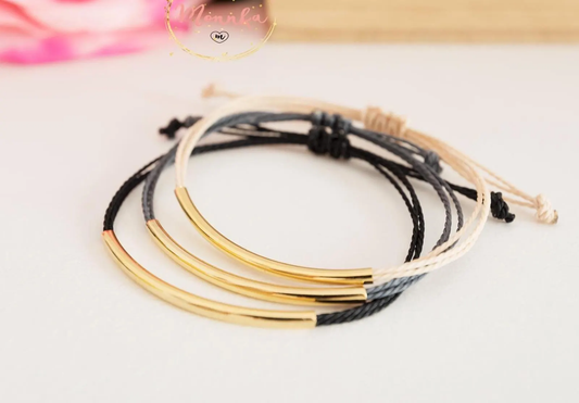 Set of 3 Gold Plated Tube Bracelets – Adjustable Friendship Bracelets, Minimalist Cord Jewelry | Monnka