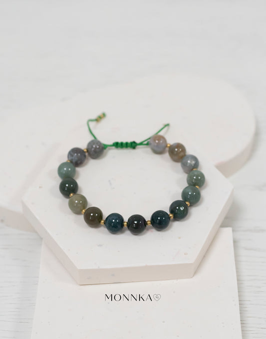 Moss Agate Bracelet: Macrame Adjustable Natural Stone Jewelry