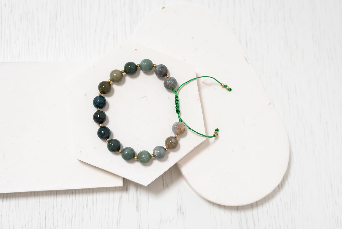 Moss Agate Bracelet: Macrame Adjustable Natural Stone Jewelry