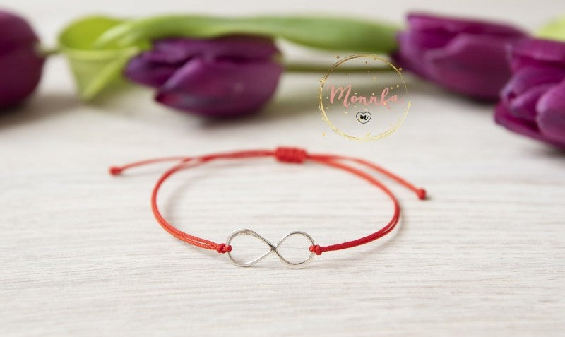925 Sterling Silver Red String Infinity Bracelet – Minimalist Adjustable Kabbalah Bracelet