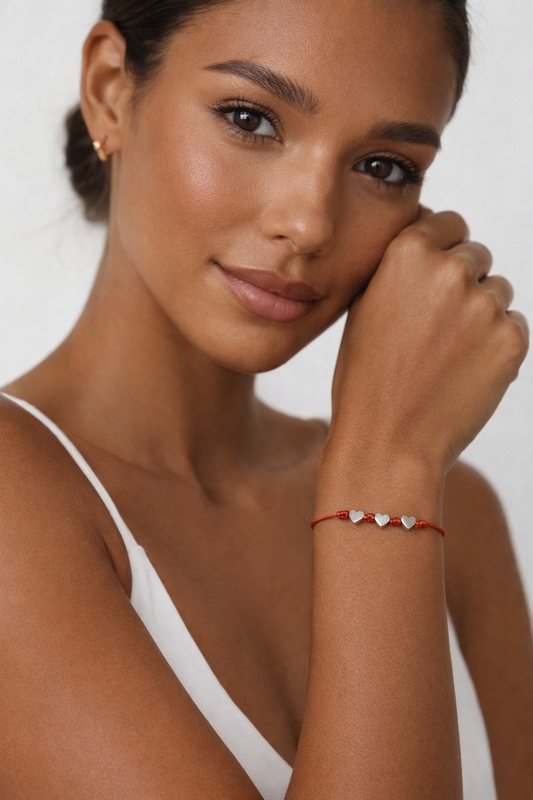 Red String Bracelet with Silver Heart Charms – Minimalist Love Bracelet, Adjustable Kabbalah Protection Bracelet