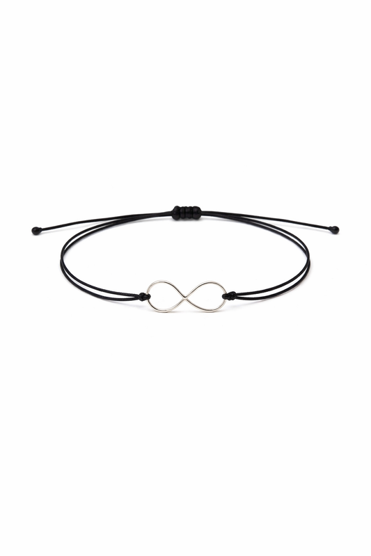 925 Sterling Silver Black String Infinity Bracelet – Minimalist Adjustable Kabbalah Bracelet
