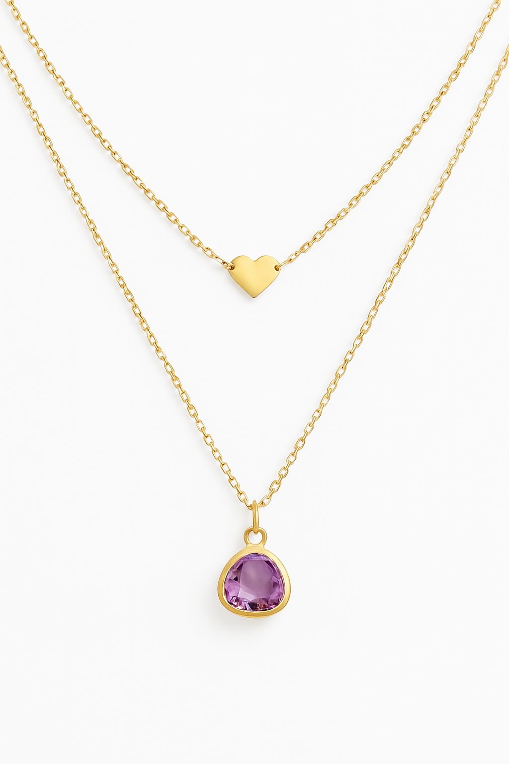 Set of 2 Lilac Glass Drop Necklaces – 14K Gold Filled Chain, Bezel Set Pendant | Monnka