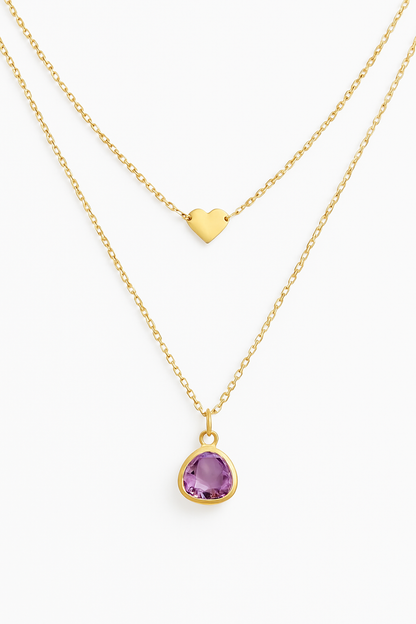 Set of 2 Lilac Glass Drop Necklaces – 14K Gold Filled Chain, Bezel Set Pendant | Monnka