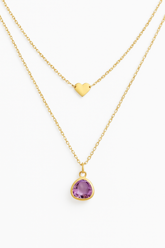 Set of 2 Lilac Glass Drop Necklaces – 14K Gold Filled Chain, Bezel Set Pendant | Monnka