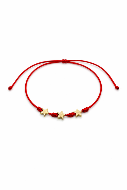 Red String Bracelet with 18K Gold Plated Star Charms – Minimalist Adjustable Kabbalah Bracelet