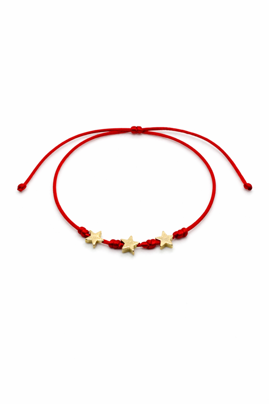 Red String Bracelet with 18K Gold Plated Star Charms – Minimalist Adjustable Kabbalah Bracelet
