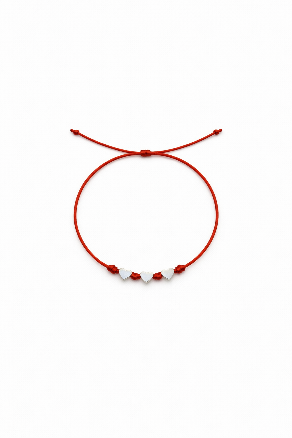 Red String Bracelet with Silver Heart Charms – Minimalist Love Bracelet, Adjustable Kabbalah Protection Bracelet