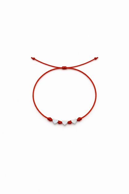 Red String Bracelet with Silver Heart Charms – Minimalist Love Bracelet, Adjustable Kabbalah Protection Bracelet