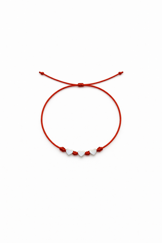 Red String Bracelet with Silver Heart Charms – Minimalist Love Bracelet, Adjustable Kabbalah Protection Bracelet