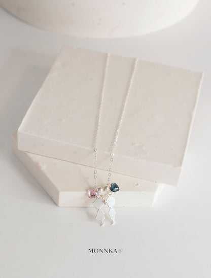 Sterling Silver Mom Necklace with Boy & Girl Charms – Swarovski Crystal Heart Family Pendant