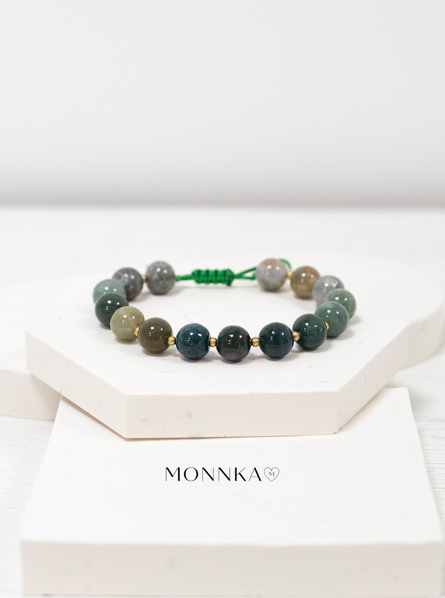 Moss Agate Bracelet: Macrame Adjustable Natural Stone Jewelry