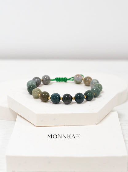 Moss Agate Bracelet: Macrame Adjustable Natural Stone Jewelry