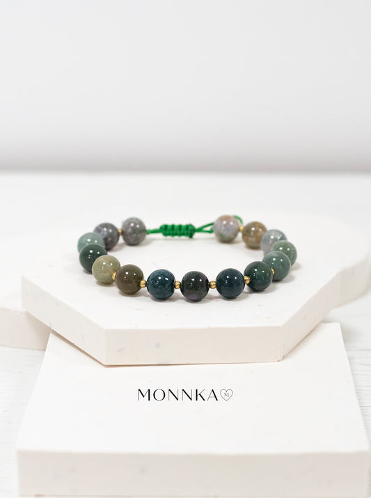 Moss Agate Bracelet: Macrame Adjustable Natural Stone Jewelry