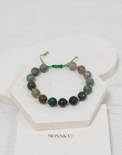 Moss Agate Bracelet: Macrame Adjustable Natural Stone Jewelry