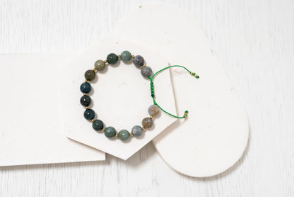 Moss Agate Bracelet: Macrame Adjustable Natural Stone Jewelry