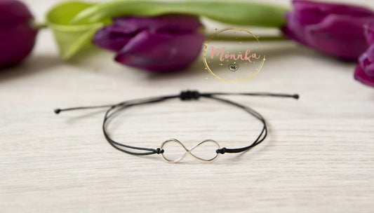 925 Sterling Silver Black String Infinity Bracelet – Minimalist Adjustable Kabbalah Bracelet