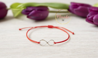 925 Sterling Silver Red String Infinity Bracelet – Minimalist Adjustable Kabbalah Bracelet