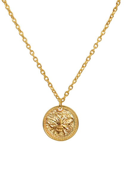 Goldene Bienenkette – Medaillon-Anhänger (14 Karat vergoldet), Bienenmünzenkette, goldene Scheibenkette, zartes Schmuckstück zum Kombinieren, Geschenk für Naturliebhaber