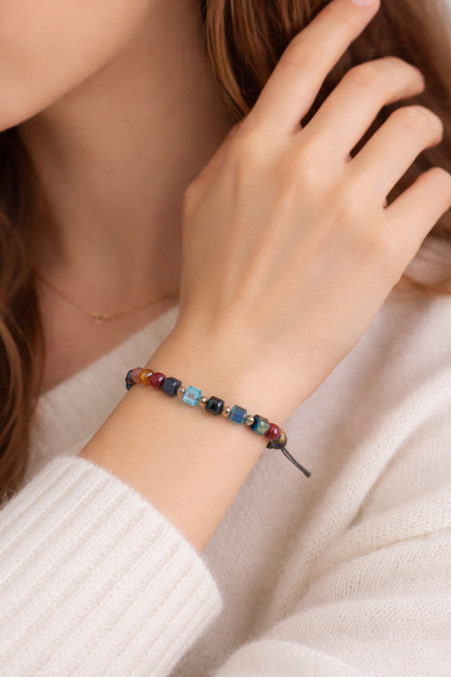 Natural Stones and Crystals Bracelets. Cube Swarovski Crystal Jewelry. Energy Macrame Kabbalah Jewelry