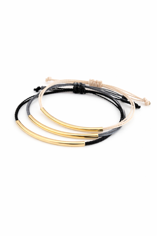 Set of 3 Gold Plated Tube Bracelets – Adjustable Friendship Bracelets, Minimalist Cord Jewelry | Monnka