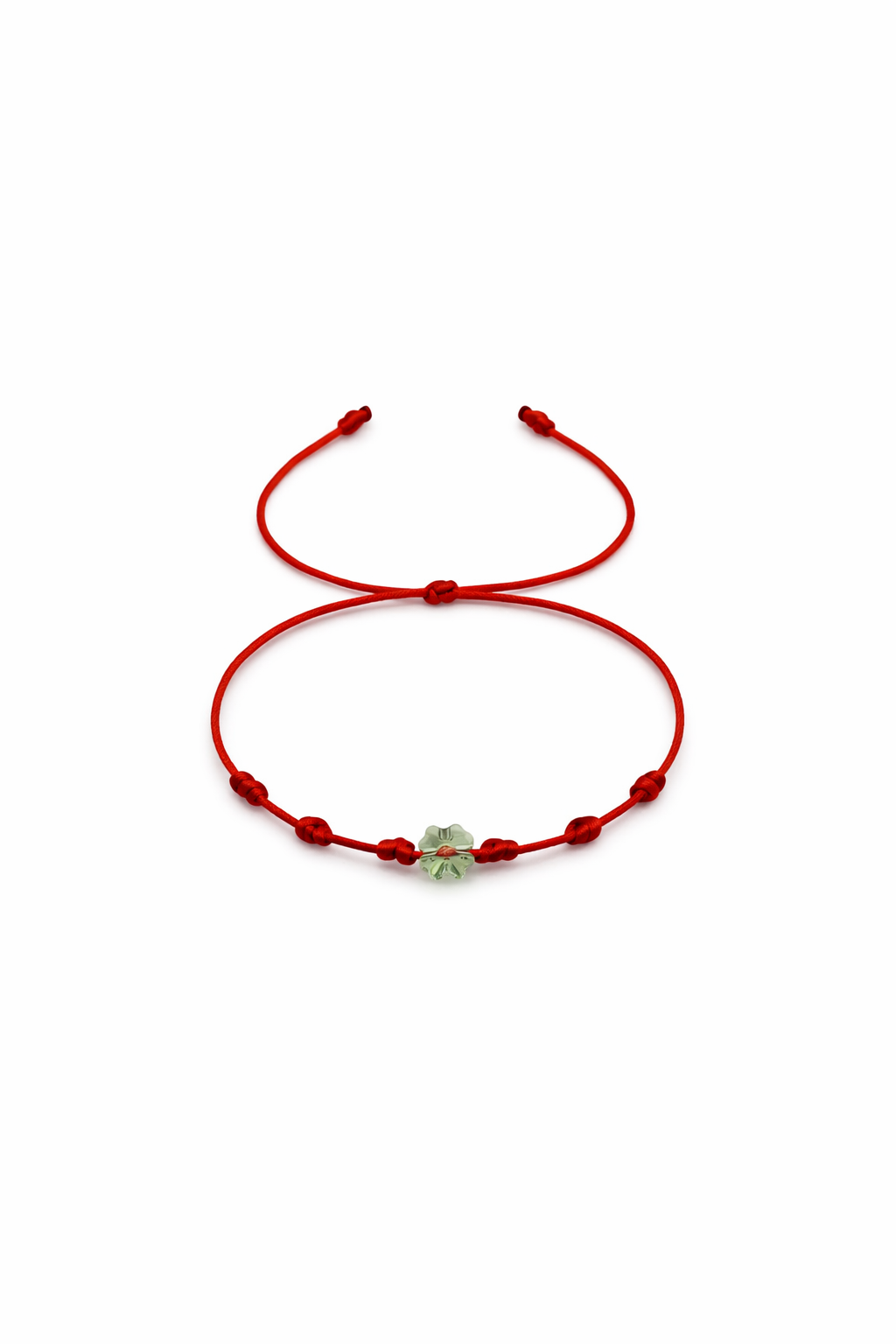 Red String Bracelet with Swarovski Crystal Clover Charm – Minimalist Adjustable Kabbalah Bracelet