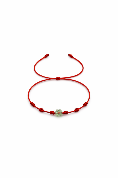Red String Bracelet with Swarovski Crystal Clover Charm – Minimalist Adjustable Kabbalah Bracelet