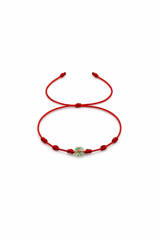 Red String Bracelet with Swarovski Crystal Clover Charm – Minimalist Adjustable Kabbalah Bracelet