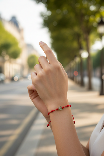 Red String Bracelet with Swarovski Crystal Clover Charm – Minimalist Adjustable Kabbalah Bracelet