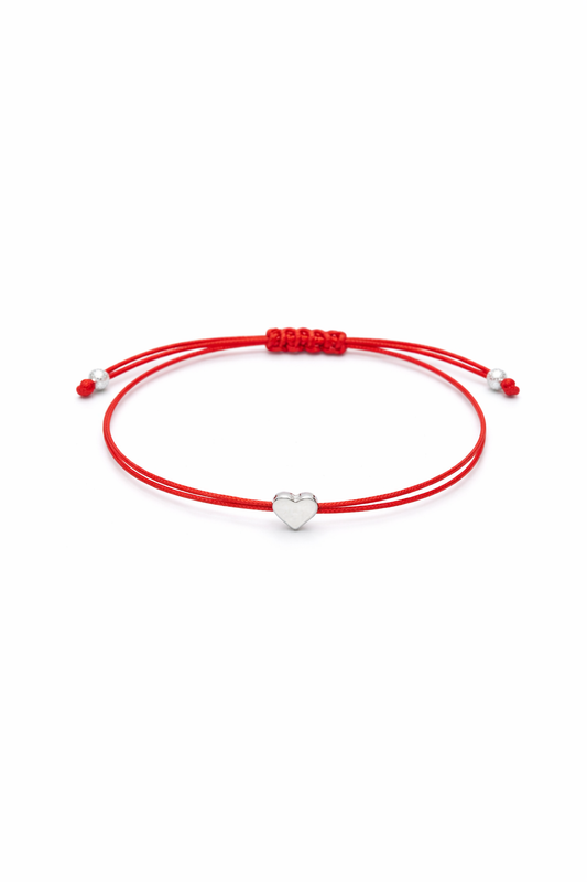 Red String Bracelet with Silver Heart Bead – Minimalist Kabbalah Bracelet